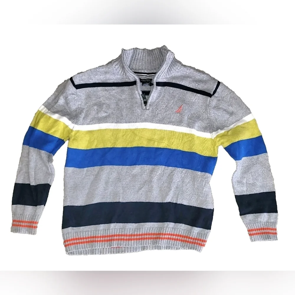 NAUTICA PULLOVER 1/4 zip sweater, boys' M (10/12), knit, multicolored stripes